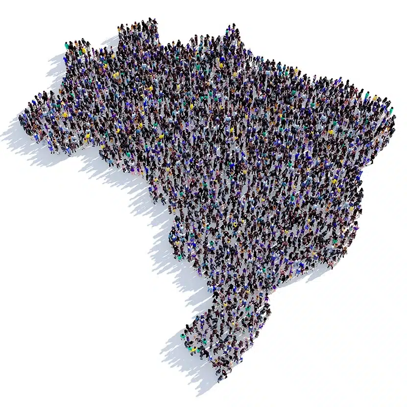 Pesquisas B2B: Mapa do Brasil formado por uma multidão de pessoas visto do alto